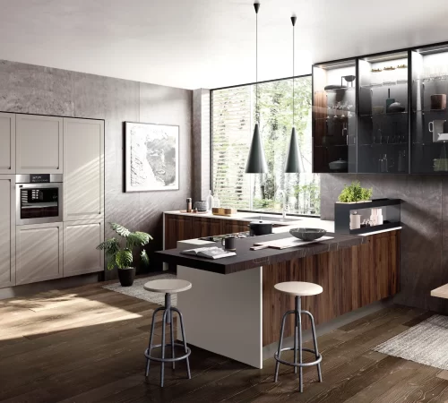 cucina moderna ad angolo con finestra