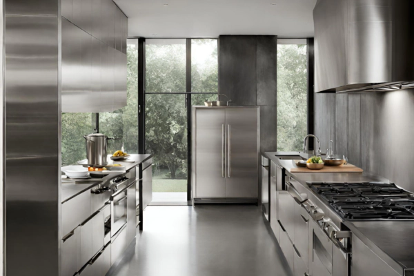 esempio di cucina inox bifacciale lineare