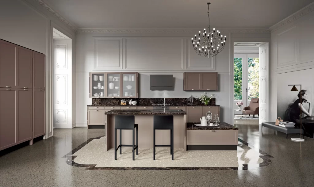 Cucina contemporanea colore sabbia laccato lucido