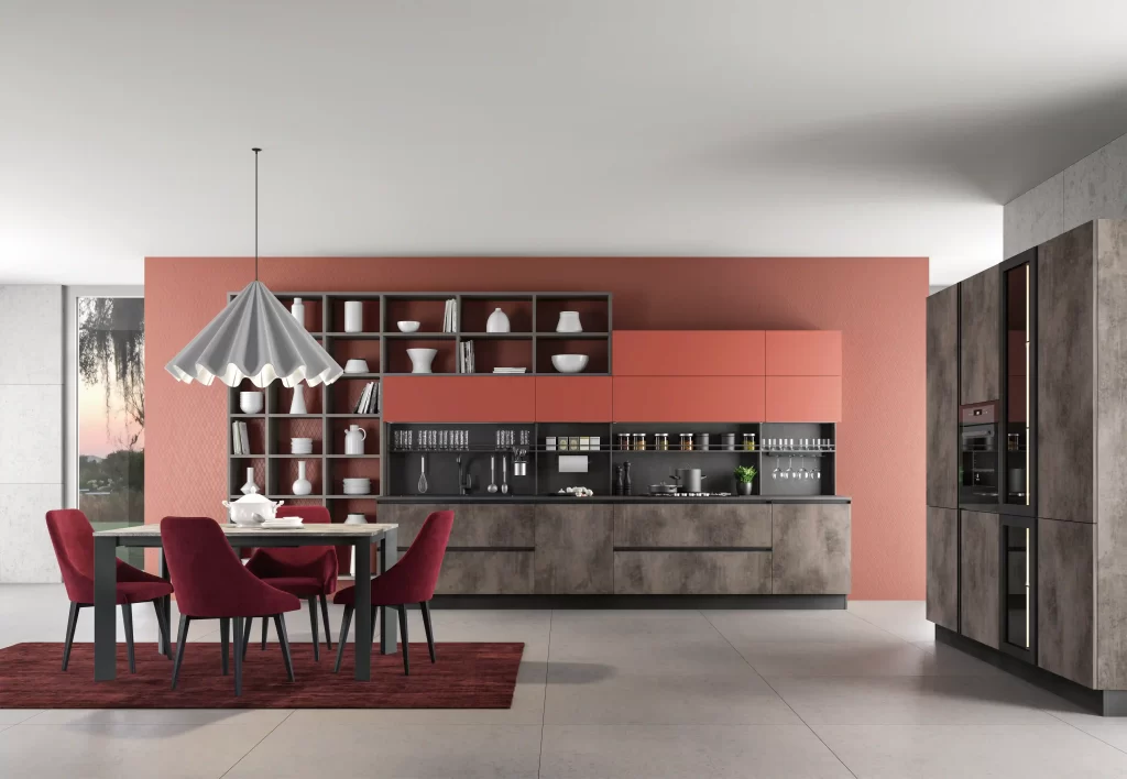 Cucina lineare moderna con credenza
