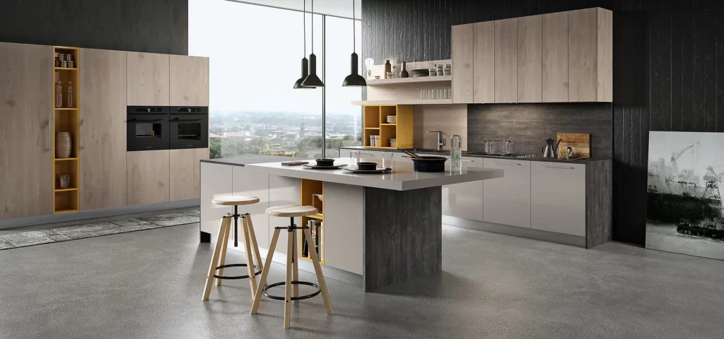 Esempio di cucina con isola moderna di Outlet cucine